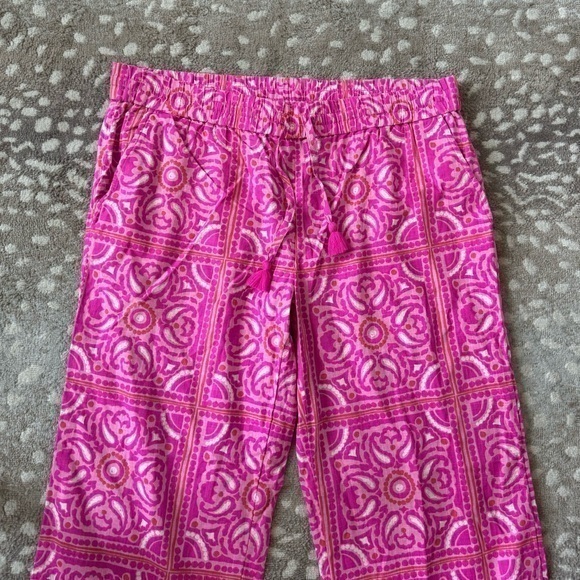 NWT Vineyard Vines Pull On Wide Leg Pink Scarf Print Ankle Pants - Picture 2 of 8